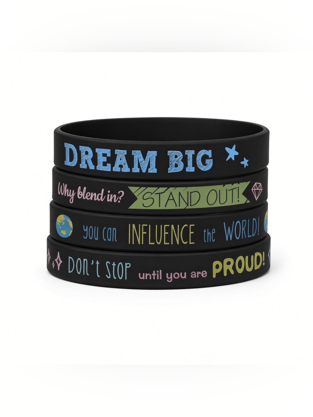 Positive silicone black bracelets 4pk